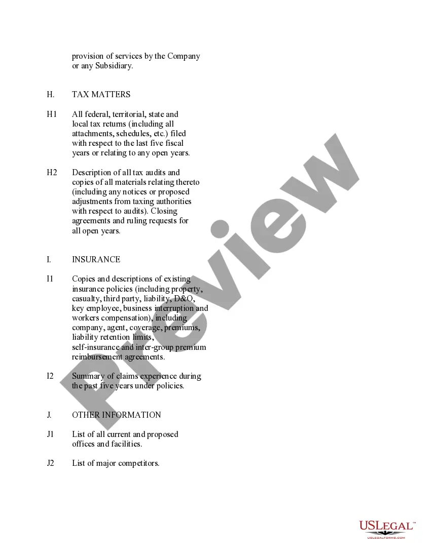 Get Due Diligence List Preview Due Diligence List