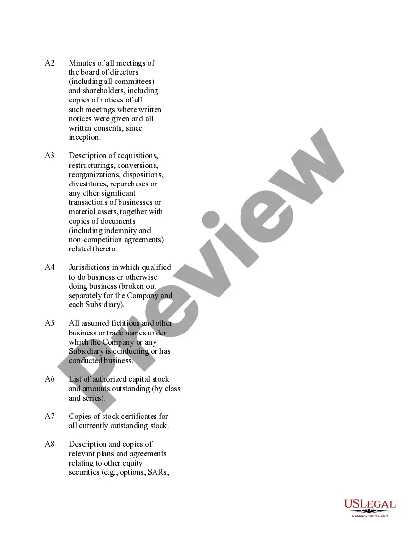 Get Due Diligence List Preview Due Diligence List