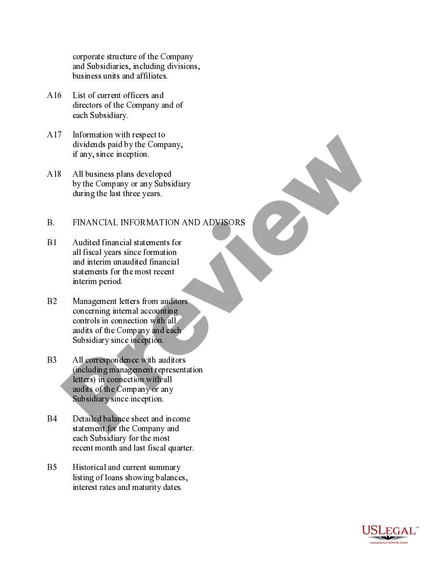 Get Due Diligence List Preview Due Diligence List