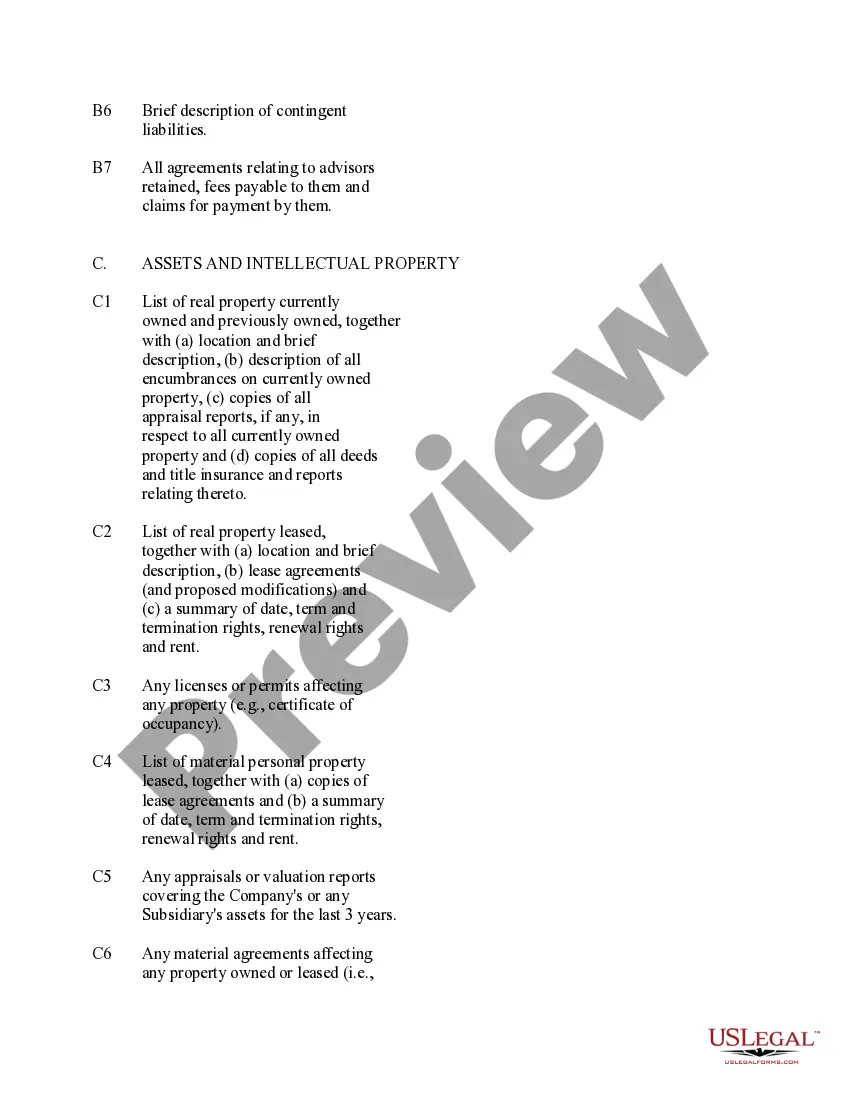 Get Due Diligence List Preview Due Diligence List