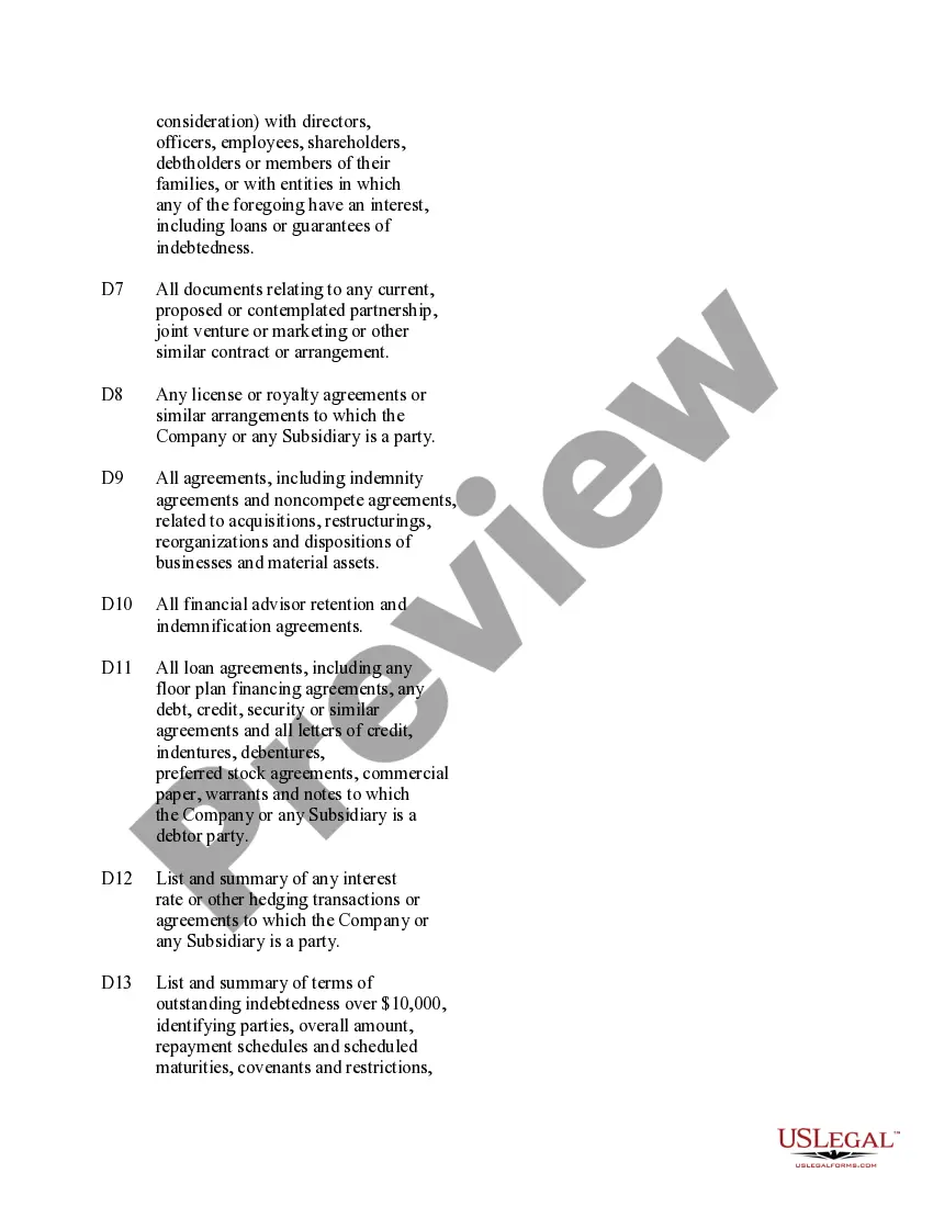 Get Due Diligence List Preview Due Diligence List
