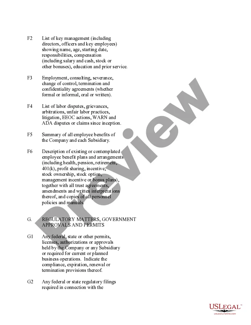 Get Due Diligence List Preview Due Diligence List