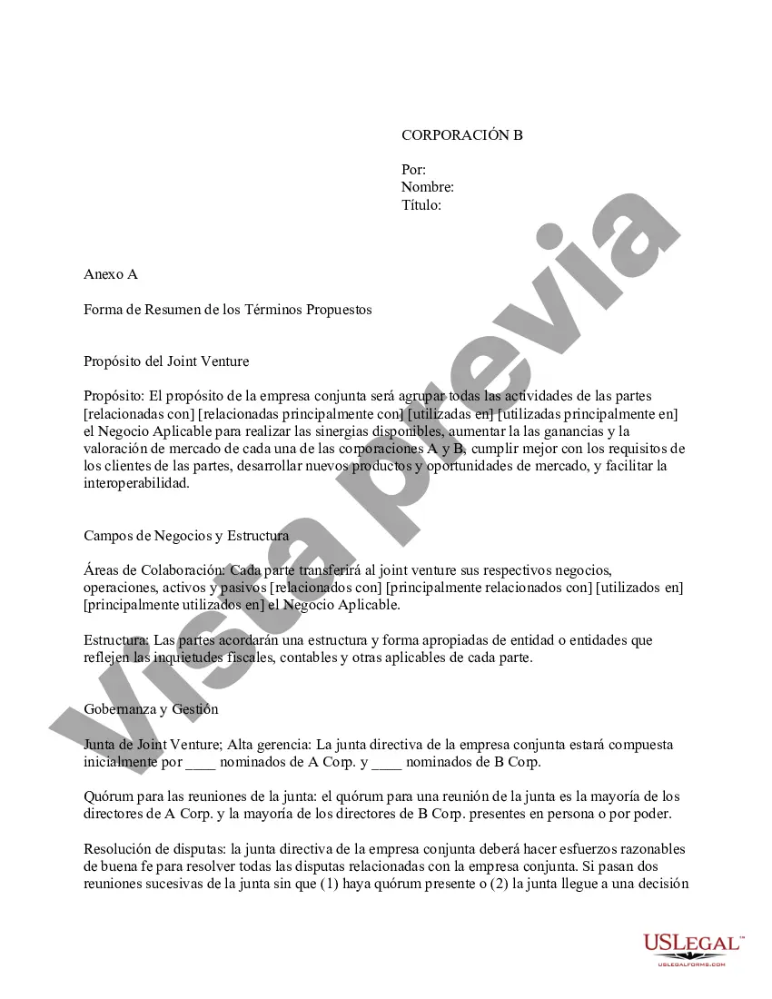 Preview Formulario de Carta de Intención para Transacciones de Joint Venture