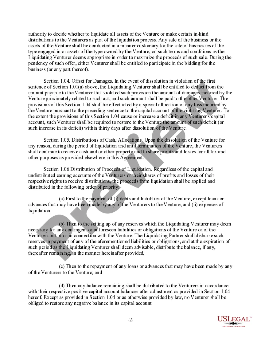 Get Clauses Relating to Termination and Liquidation of Venture Preview Clauses Relating to Termination and Liquidation of Venture