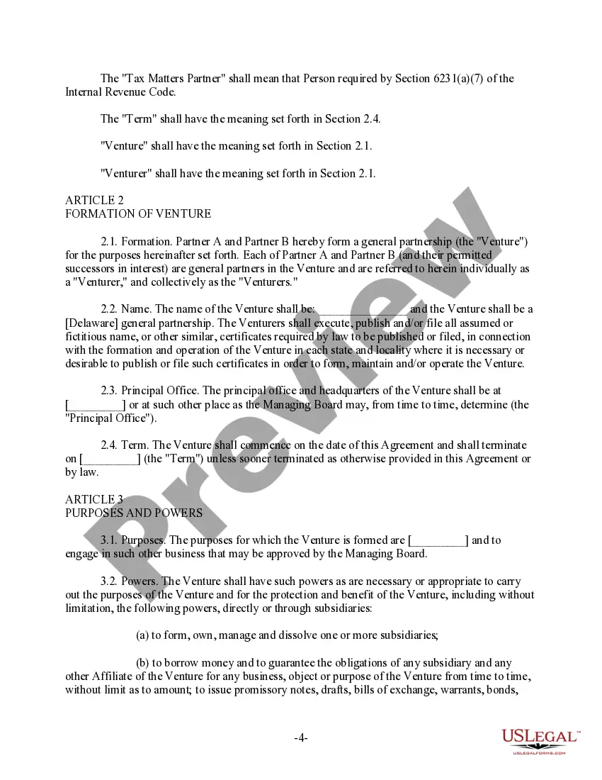 Get Sample Joint Venture Agreement - General Partnership Form Preview Sample Joint Venture Agreement - General Partnership Form