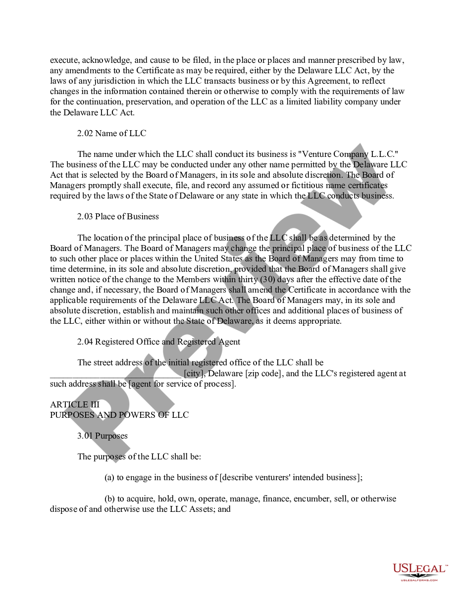 page 1 Sample Joint Venture Agreement - Limited Liability Company LLC Form preview