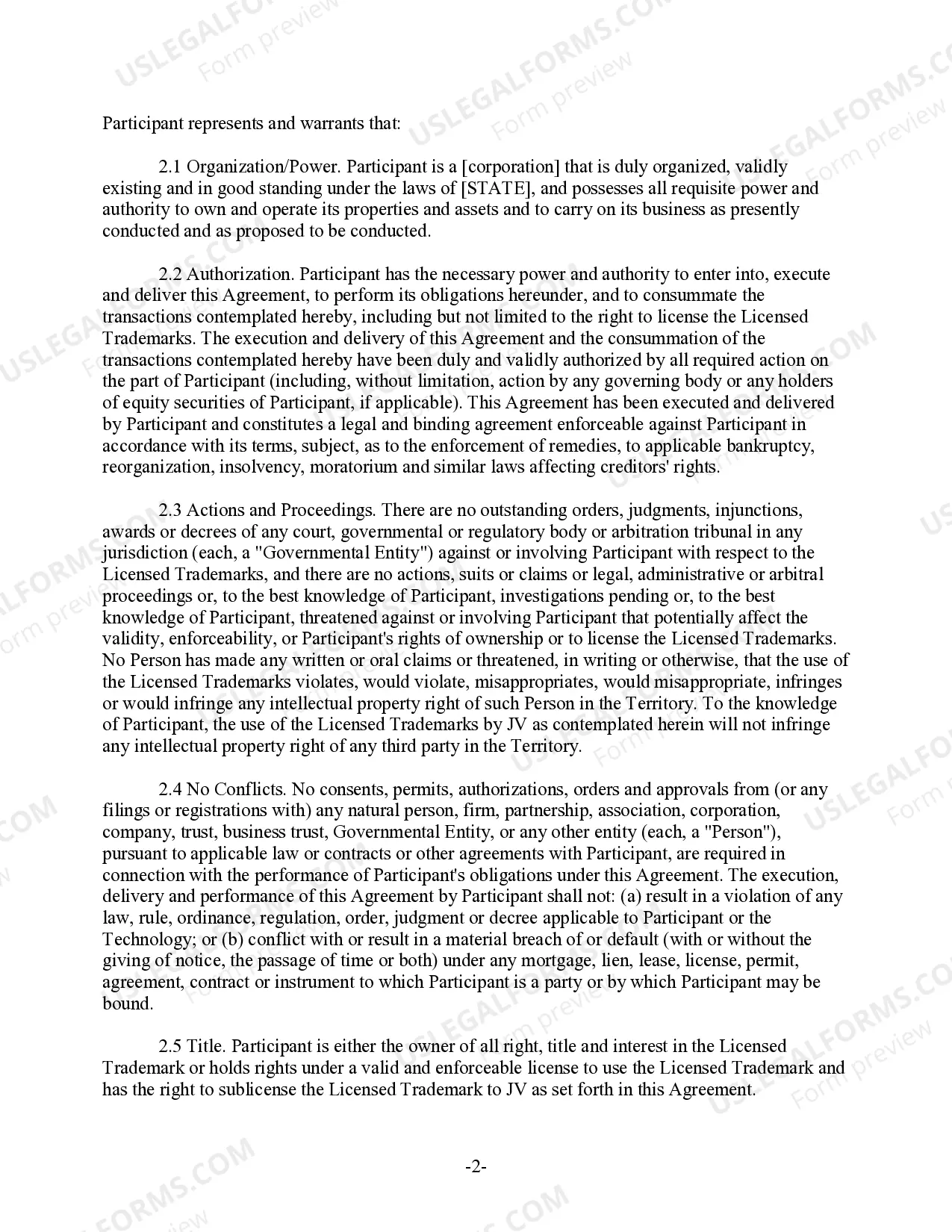 Preview Royalty Free Trademark License Agreement to license a joint venture participant's trademarks to the joint venture