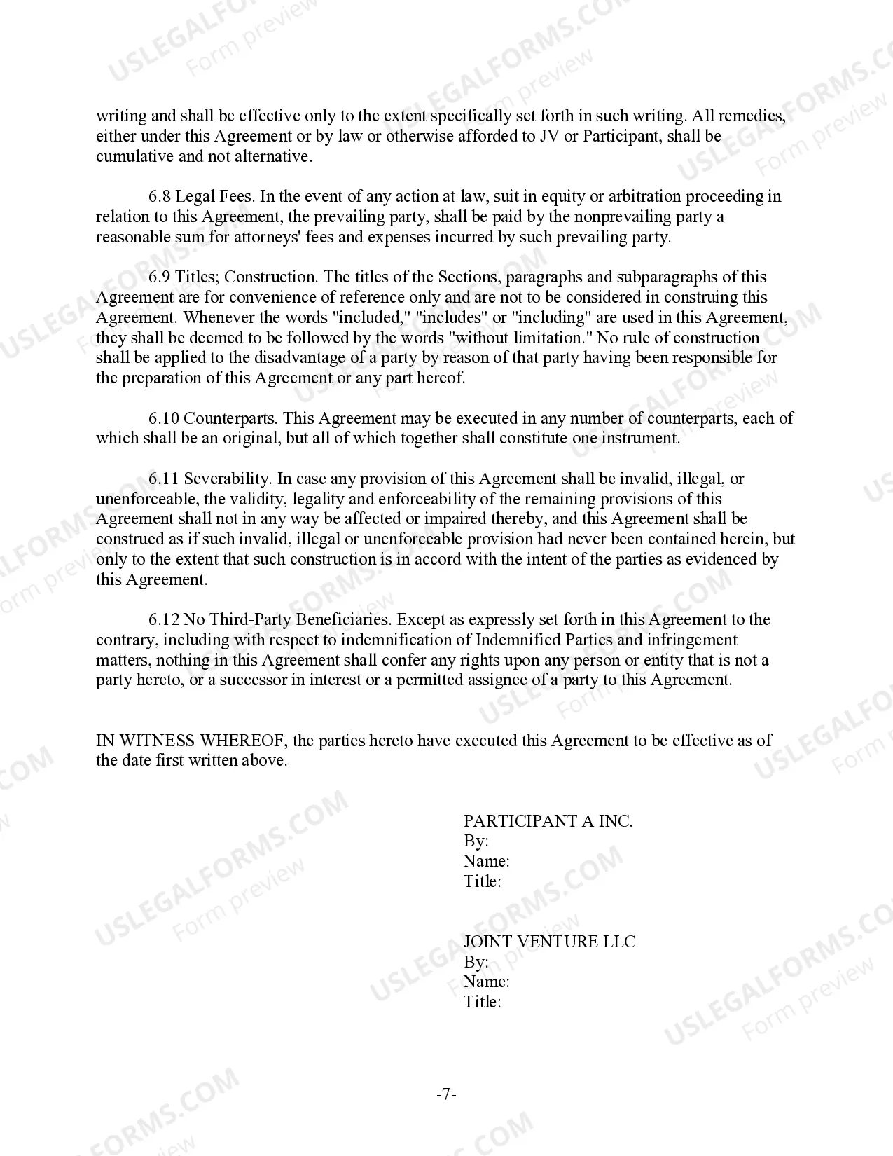 Preview Royalty Free Trademark License Agreement to license a joint venture participant's trademarks to the joint venture