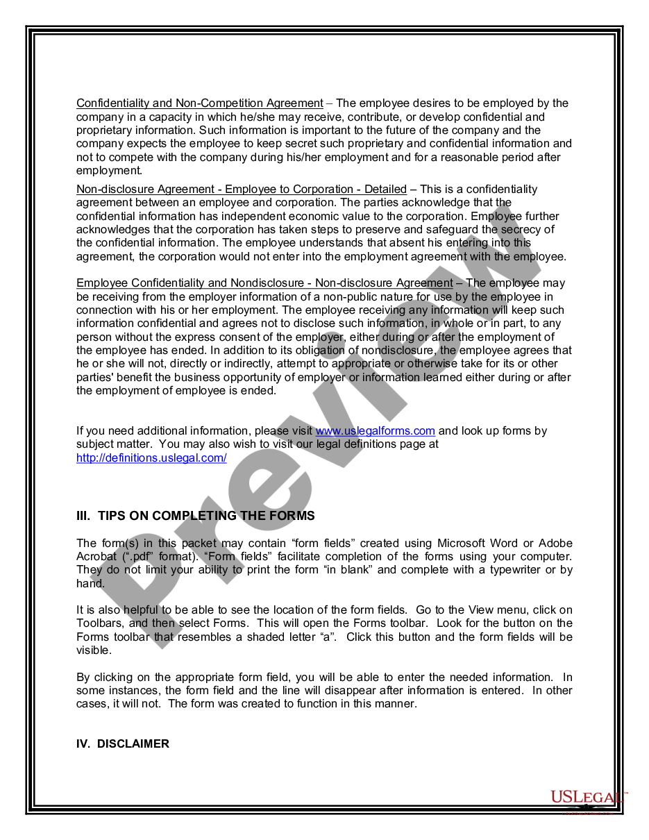 page 2 Employee Confidentiality Agreements and Trade Secrets Package preview