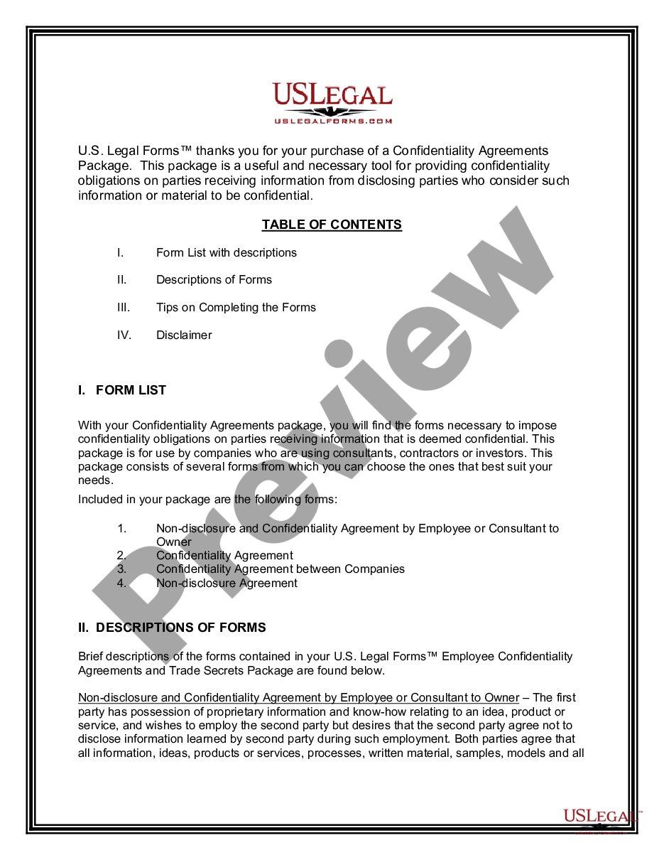 page 1 Confidentiality Agreements Package preview