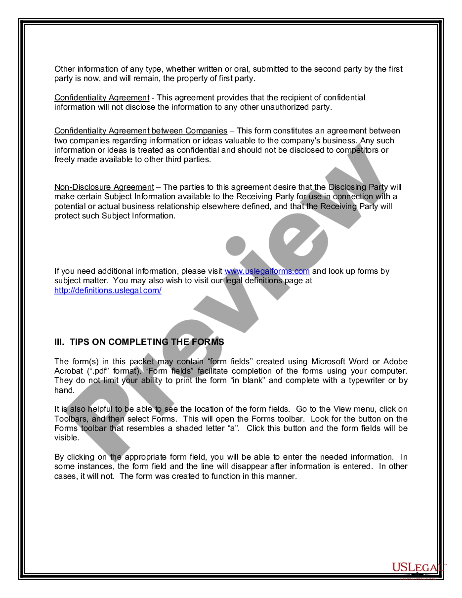 page 2 Confidentiality Agreements Package preview