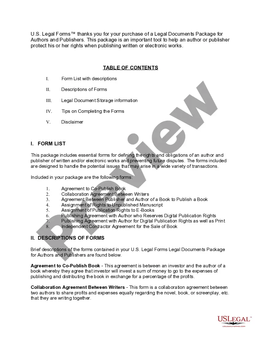 Get Legal Documents Package for Authors and Publishers Preview Legal Documents Package for Authors and Publishers