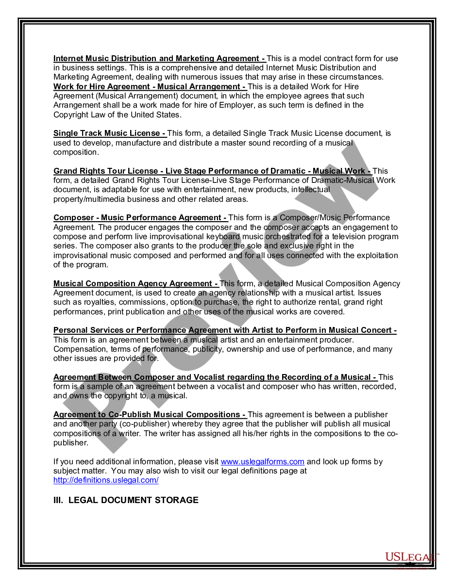 page 2 Music Legal Documents Package for Musicians, Agents, Composers, and Producers preview