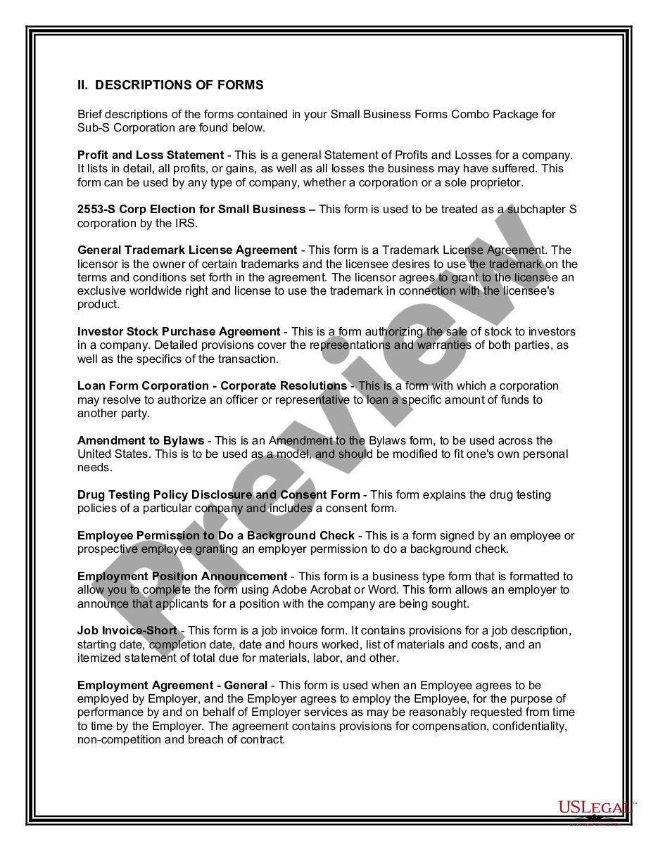 page 3 Small Business Startup Package for S-Corporation preview