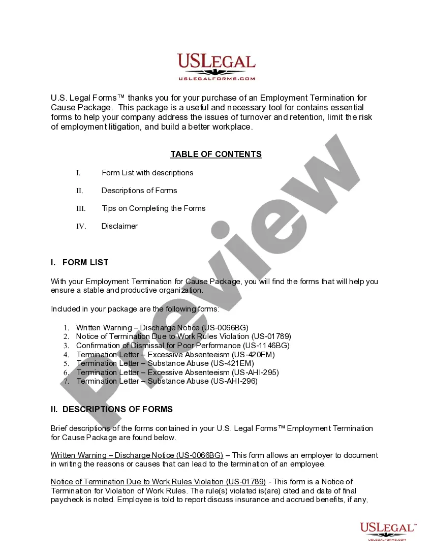 Get Employment Termination for Cause Package Preview Employment Termination for Cause Package