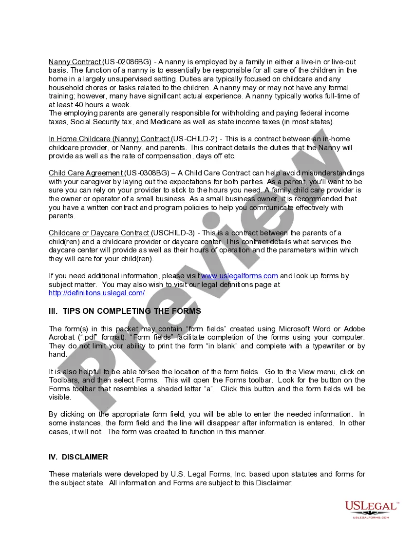 Get Employment Contracts for Nanny or Childcare Package Preview Employment Contracts for Nanny or Childcare Package