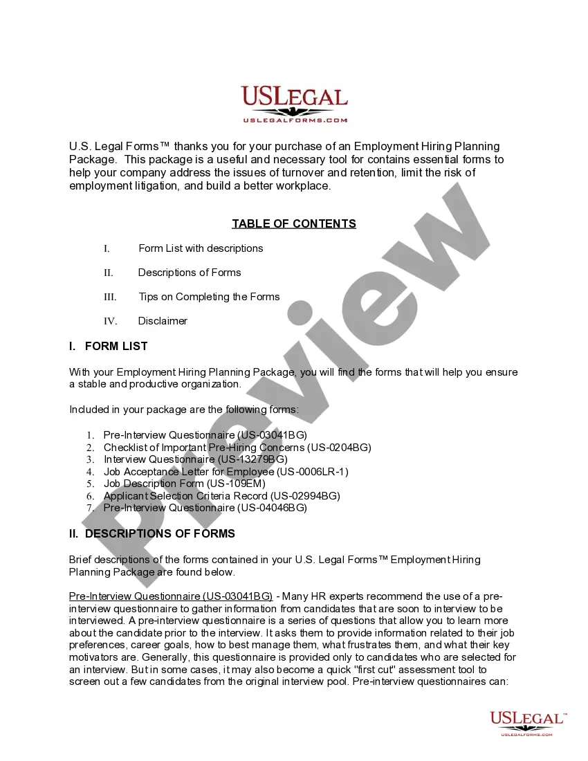 Get Employment Hiring Planning Package Preview Employment Hiring Planning Package