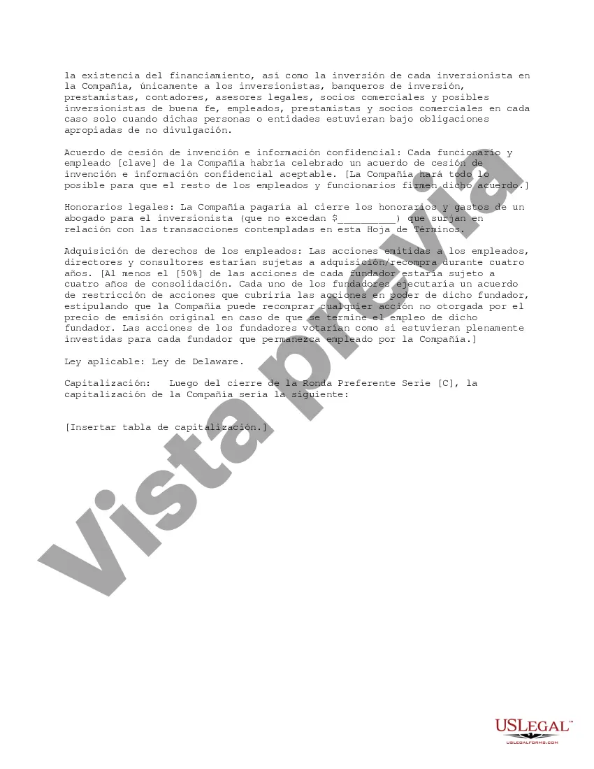 Preview Formulario - Hoja de Términos para Acciones Preferentes Serie C