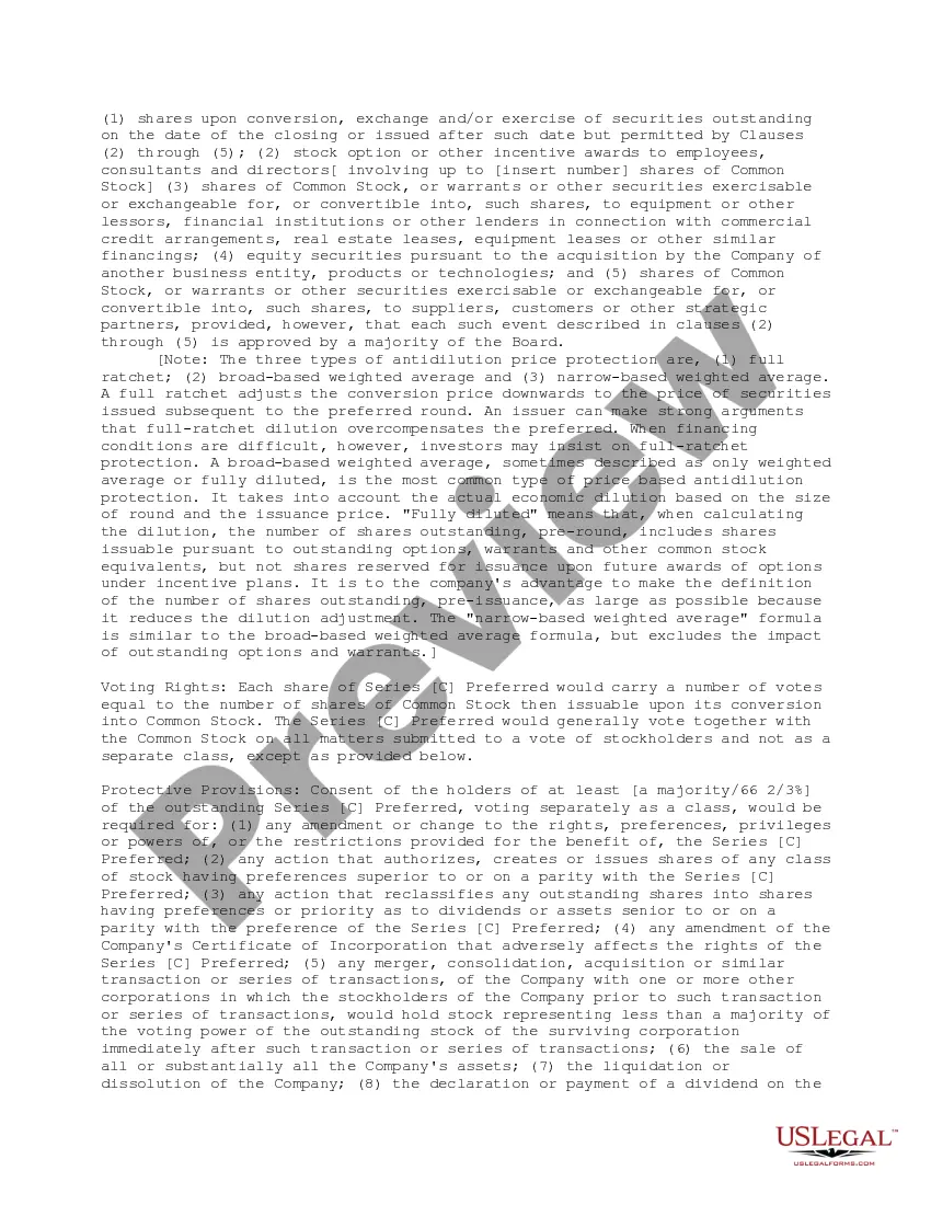 Get Form - Term Sheet for Series C Preferred Stock Preview Form - Term Sheet for Series C Preferred Stock