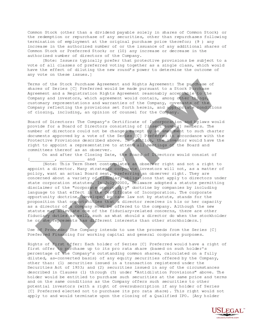 Get Form - Term Sheet for Series C Preferred Stock Preview Form - Term Sheet for Series C Preferred Stock