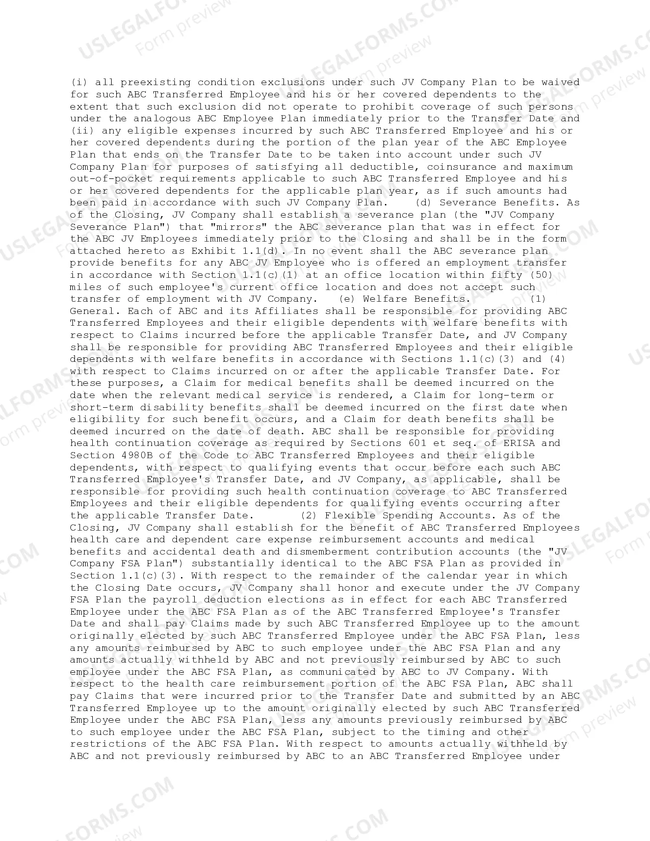 Preview Employee Benefits Covenant