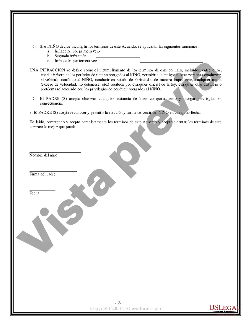 Preview Contrato de privilegio de conducir entre padres e hijos