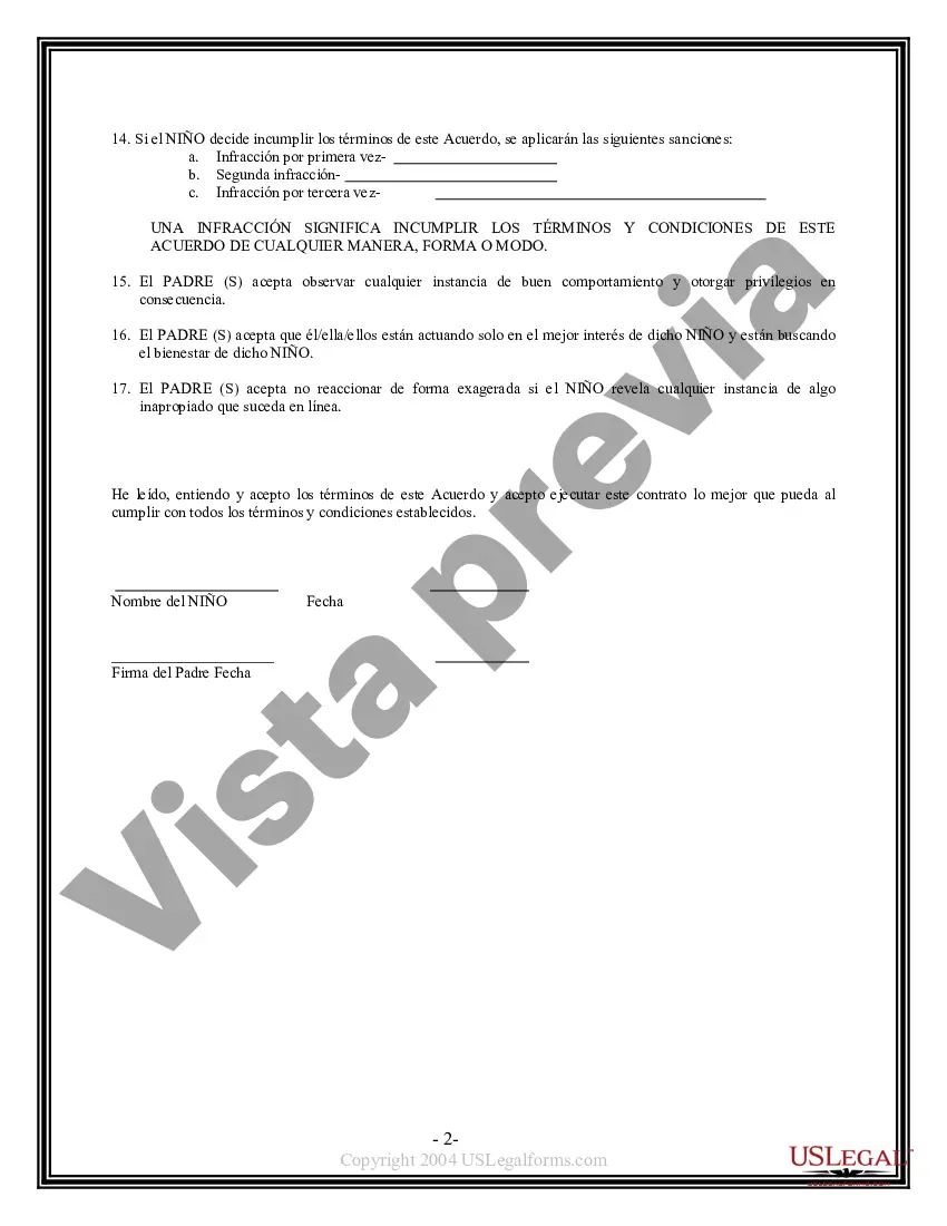 Preview Acuerdo de uso de Internet entre padres e hijos