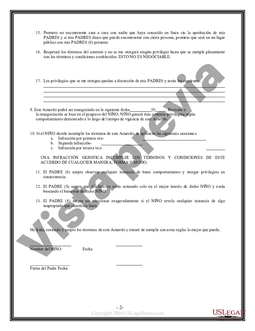 Preview Acuerdo de uso de Internet entre padres e hijos menores