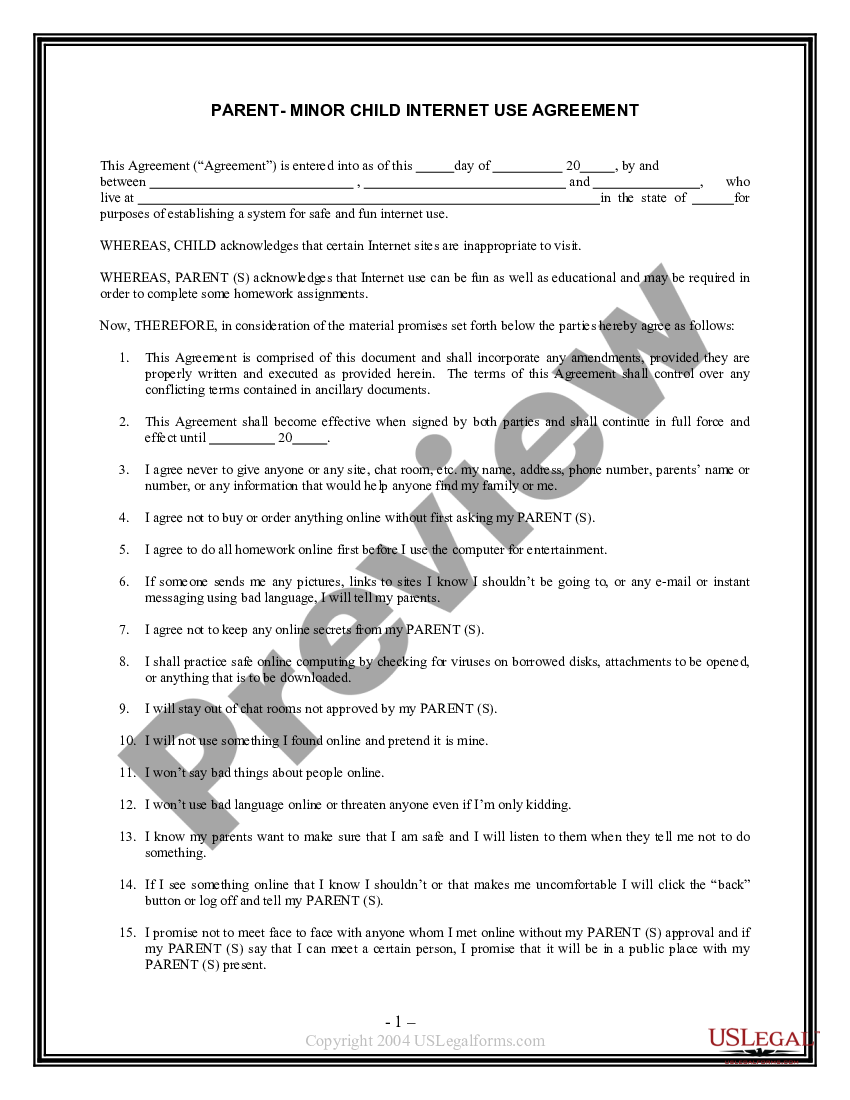 Parent Child Agreement Contract For Phone US Legal Forms