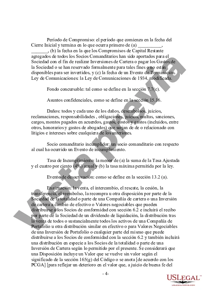 Preview Acuerdo de asociación de fondo de capital modificado