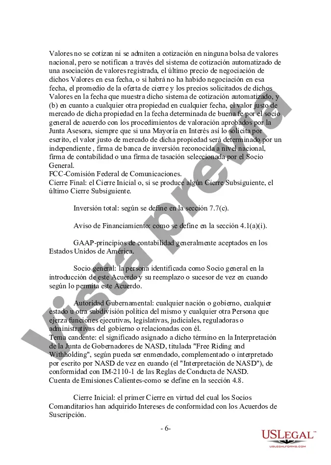 Preview Acuerdo de asociación de fondo de capital modificado