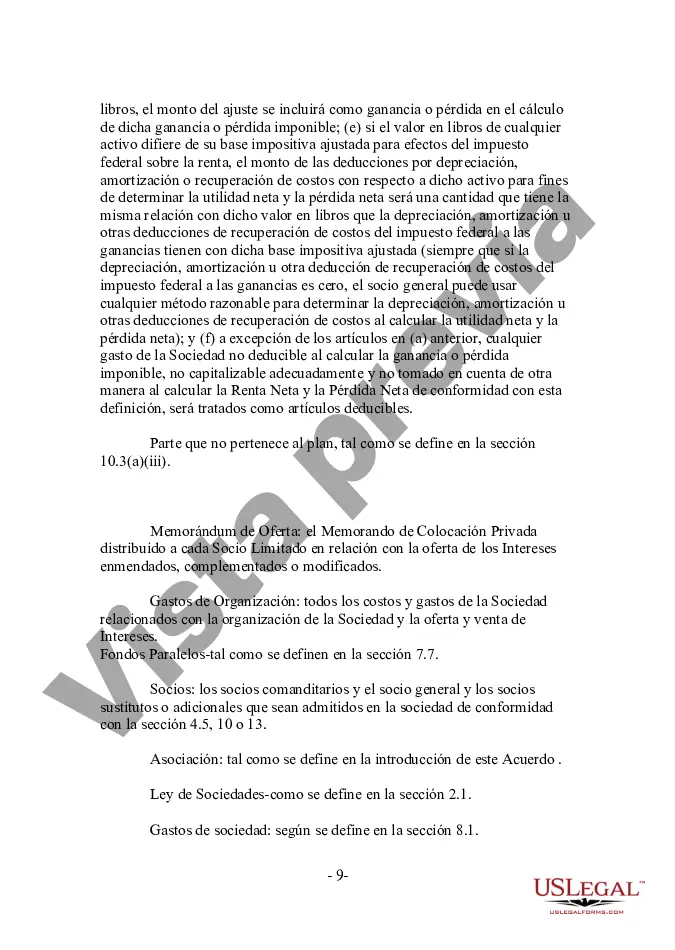 Preview Acuerdo de asociación de fondo de capital modificado