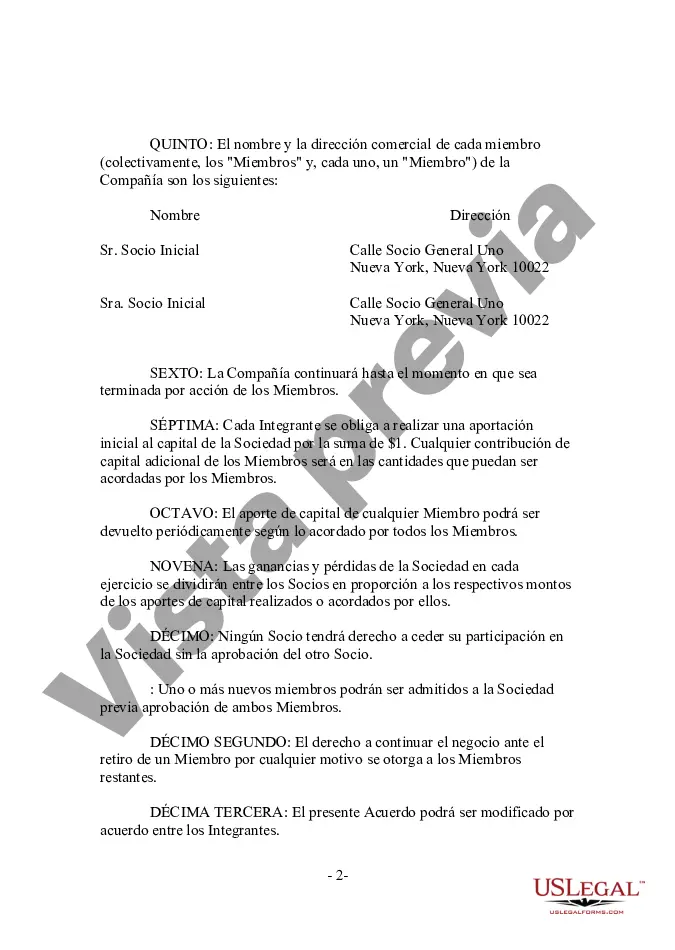 Preview Acuerdo de LLC de Sociedad de Responsabilidad Limitada de Forma Corta