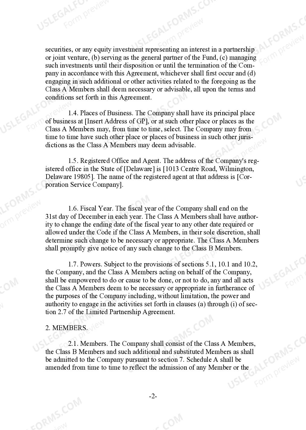 Preview Limited Liability Company LLC Agreement For General Partner