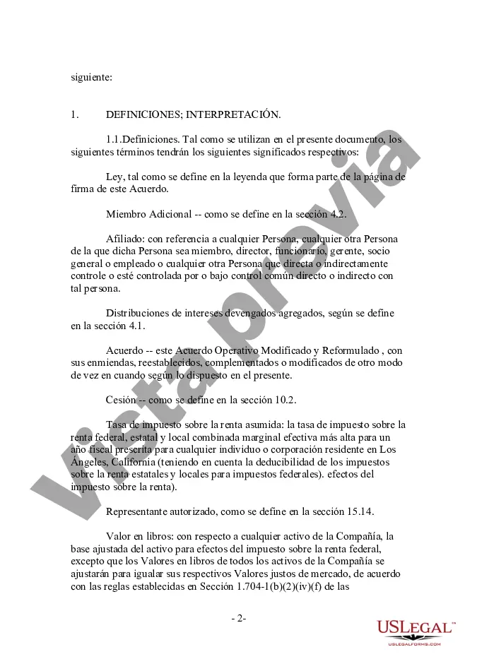 Preview Acuerdo de sociedad de responsabilidad limitada LLC para nuevo socio general