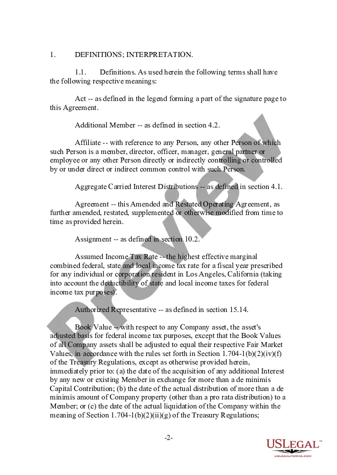 Preview Limited Liability Company LLC Agreement for New General Partner