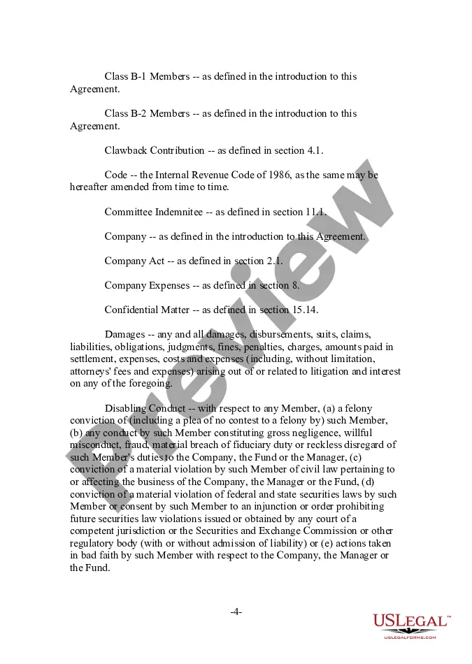 Preview Limited Liability Company LLC Agreement for New General Partner