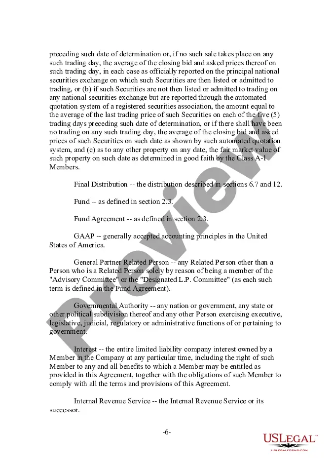 Preview Limited Liability Company LLC Agreement for New General Partner