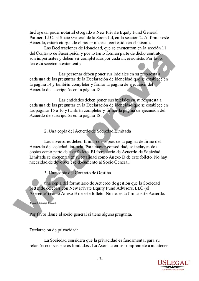 Preview Acuerdo de Suscripción - Un Fondo de la Sección 3C1