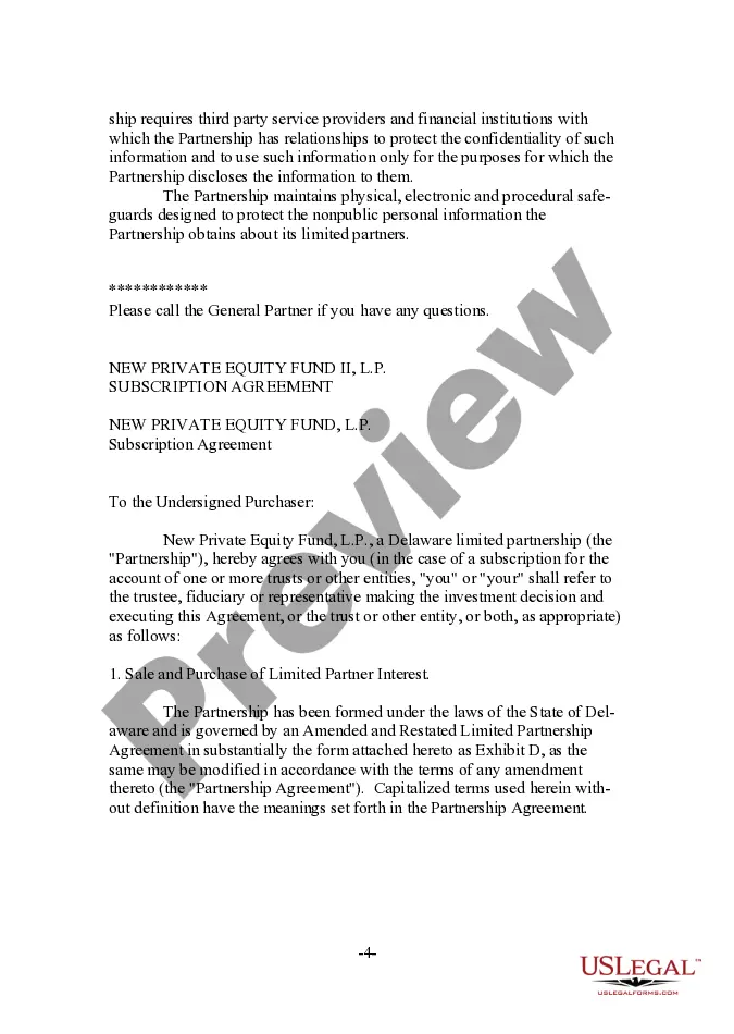 Get Subscription Agreement for an Equity Fund Preview Subscription Agreement for an Equity Fund