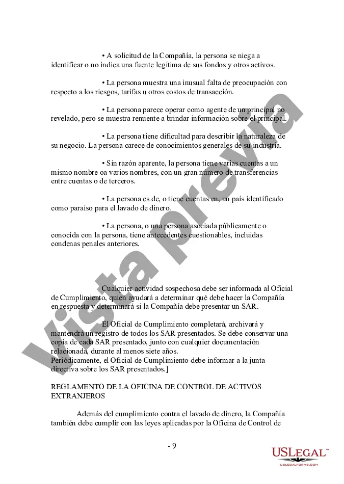 Preview Formulario de Política Anti-Lavado de Dinero