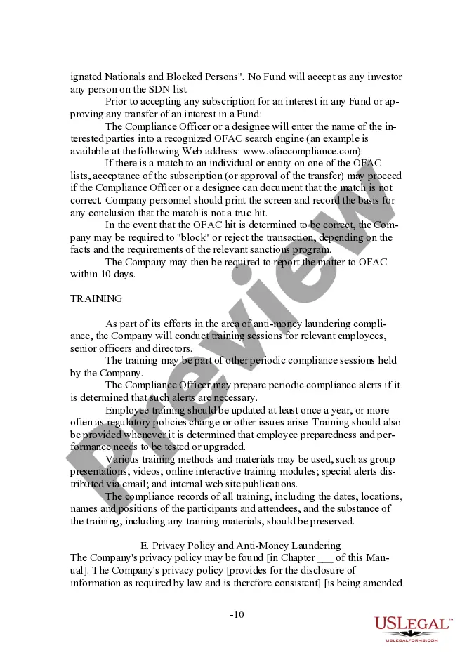 Preview Form of Anti-Money Laundering Policy