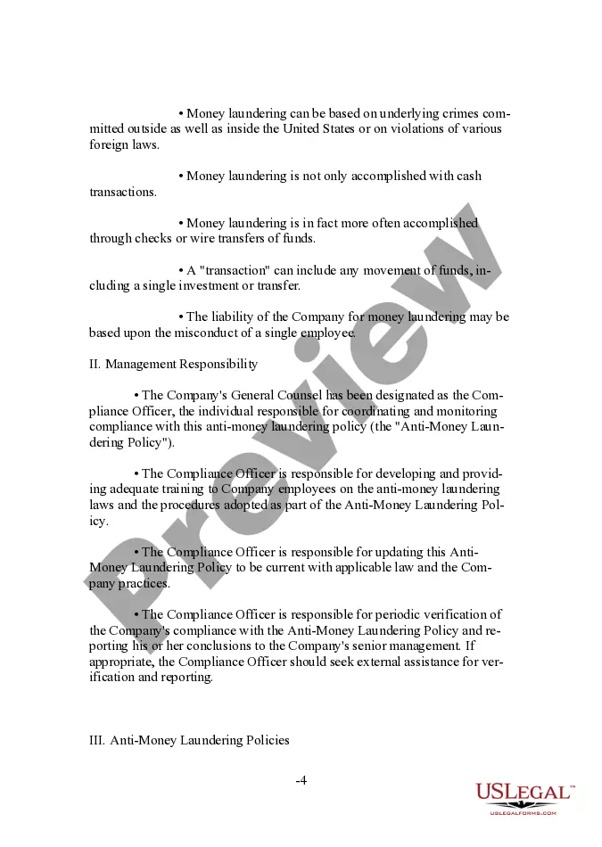 Preview Form of Anti-Money Laundering Policy