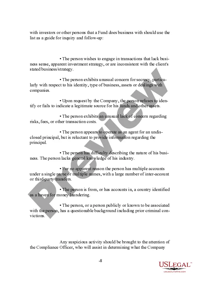 Preview Form of Anti-Money Laundering Policy