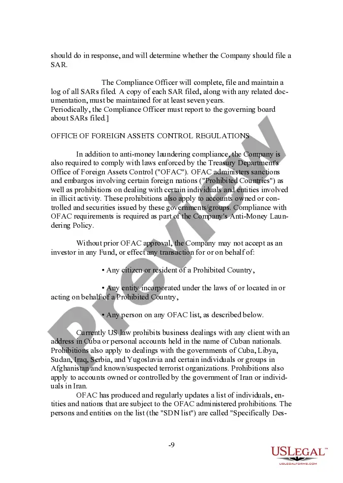 Preview Form of Anti-Money Laundering Policy