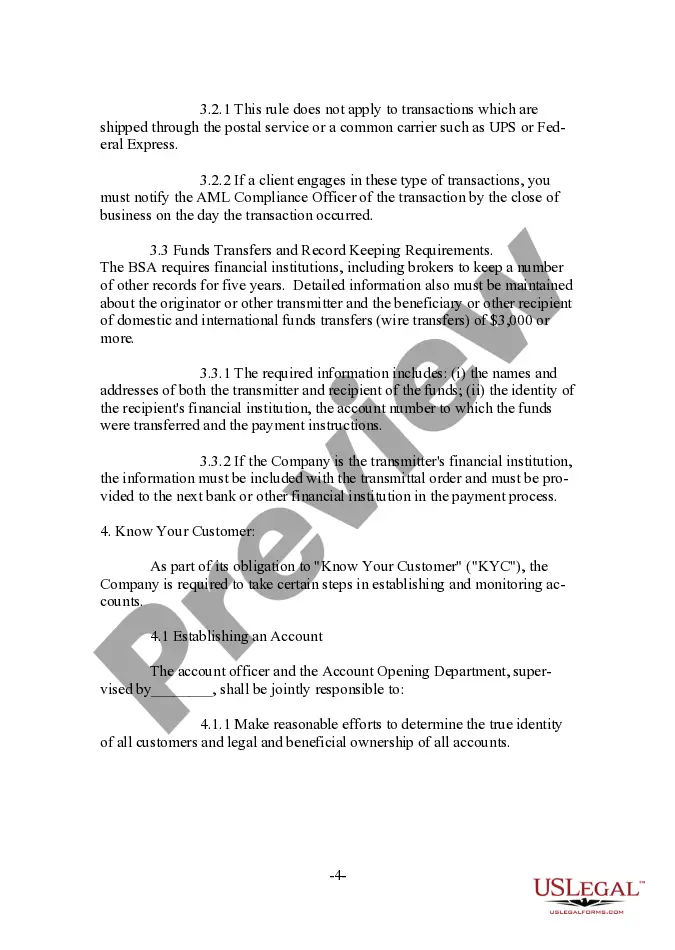 Preview Form of Anti-Money Laundering Compliance Policy