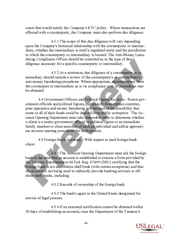 Preview Form of Anti-Money Laundering Compliance Policy