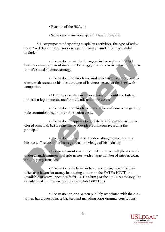 Preview Form of Anti-Money Laundering Compliance Policy