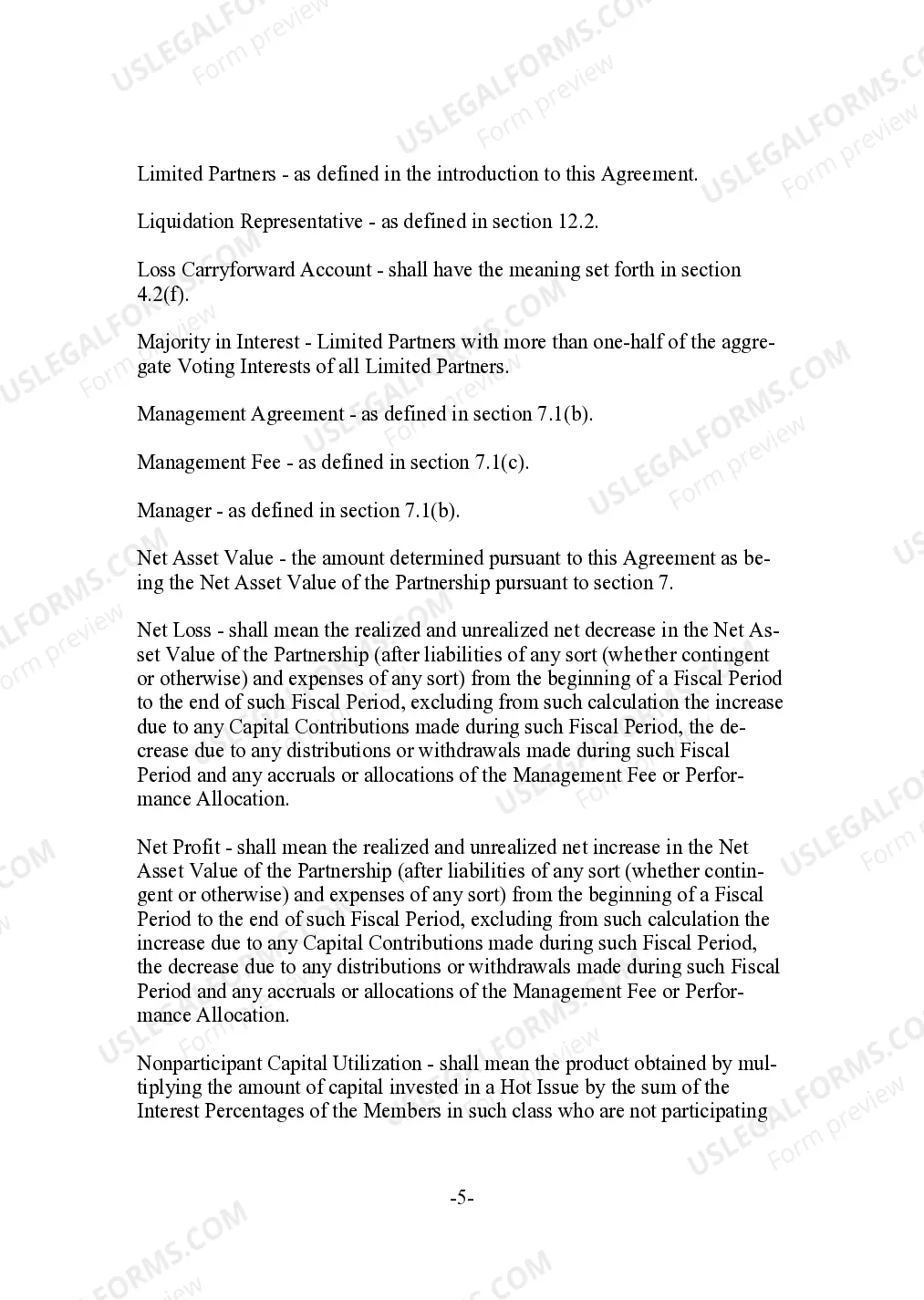 Preview Limited Partnership Agreement for Hedge Fund