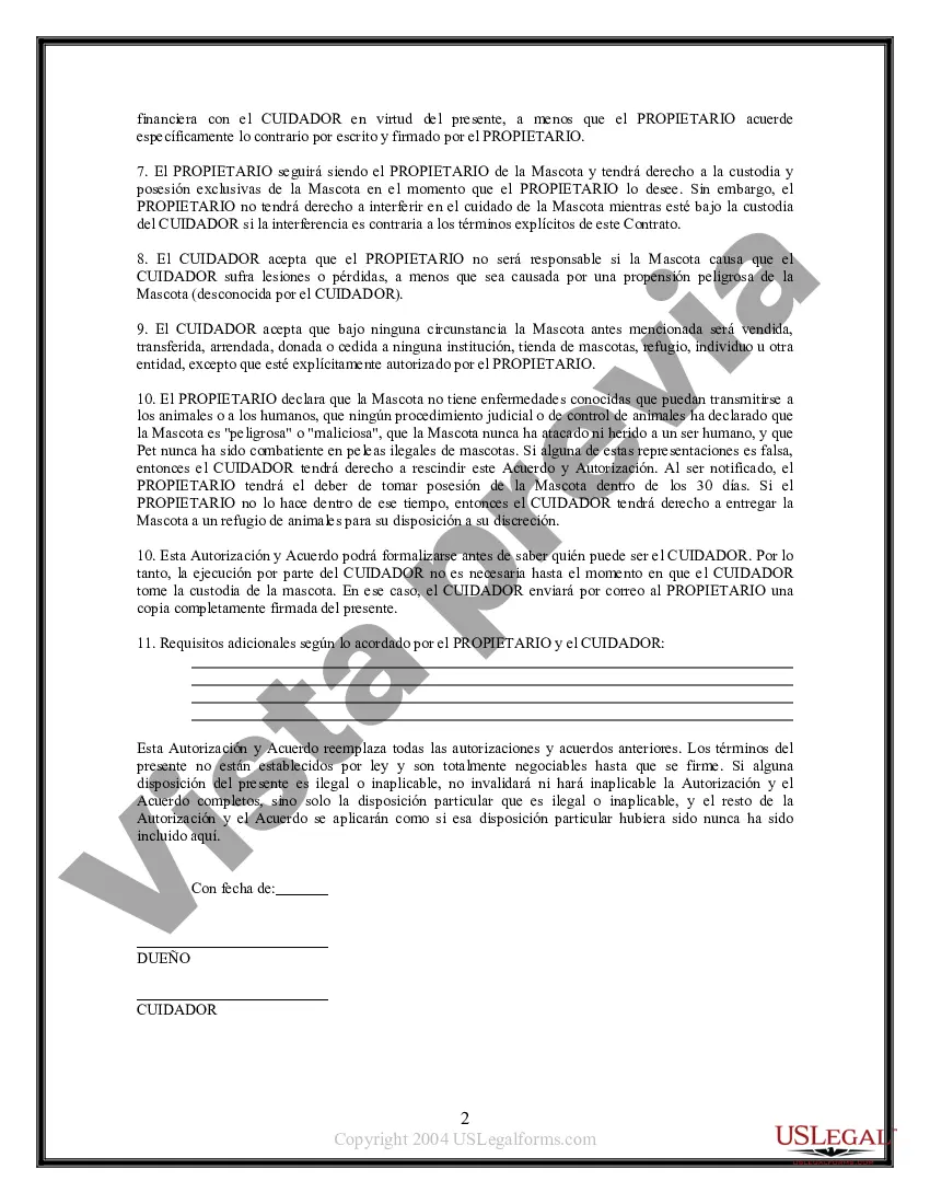 Preview Acuerdo de cuidado de mascotas